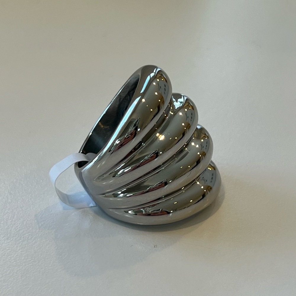 Silver Ribbed Bubble Ring - image 2